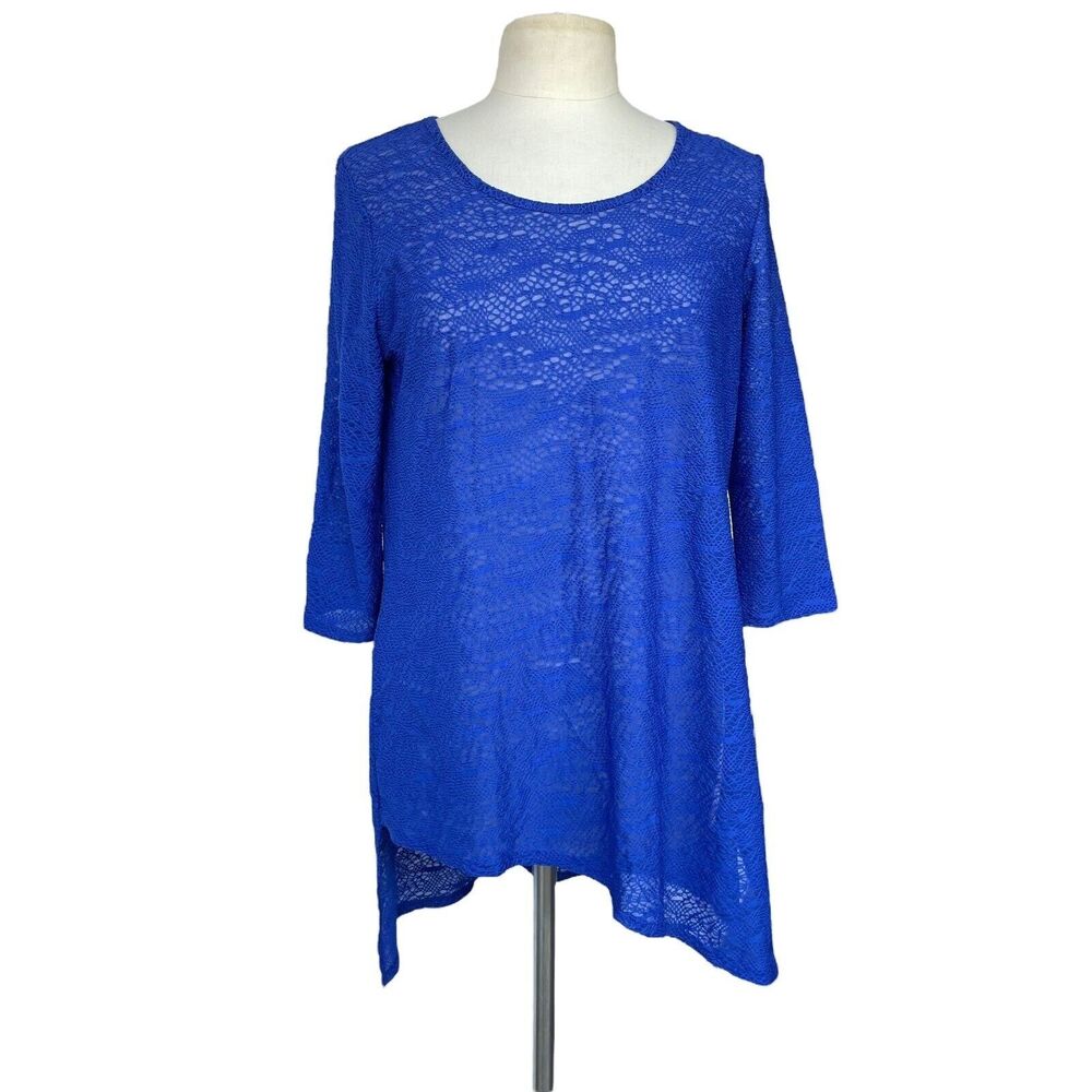 CLARA SUN WOO Size M Blue Oversized Asymmetric Long Sleeve Scoop Neck Tunic Top